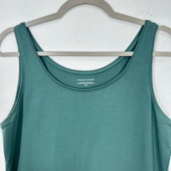 Eileen Fisher Size Medium Green Scoop Neck Layering Tank Organic Cotton Stretch - Picture 2 of 6